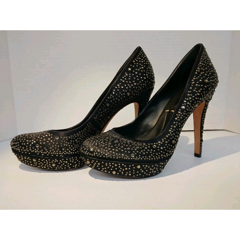 BCB MAXAZRIA‎ BLACK SPARKLE GEMS Women Stiletto Heel Pumps, Size 8 B #1244
